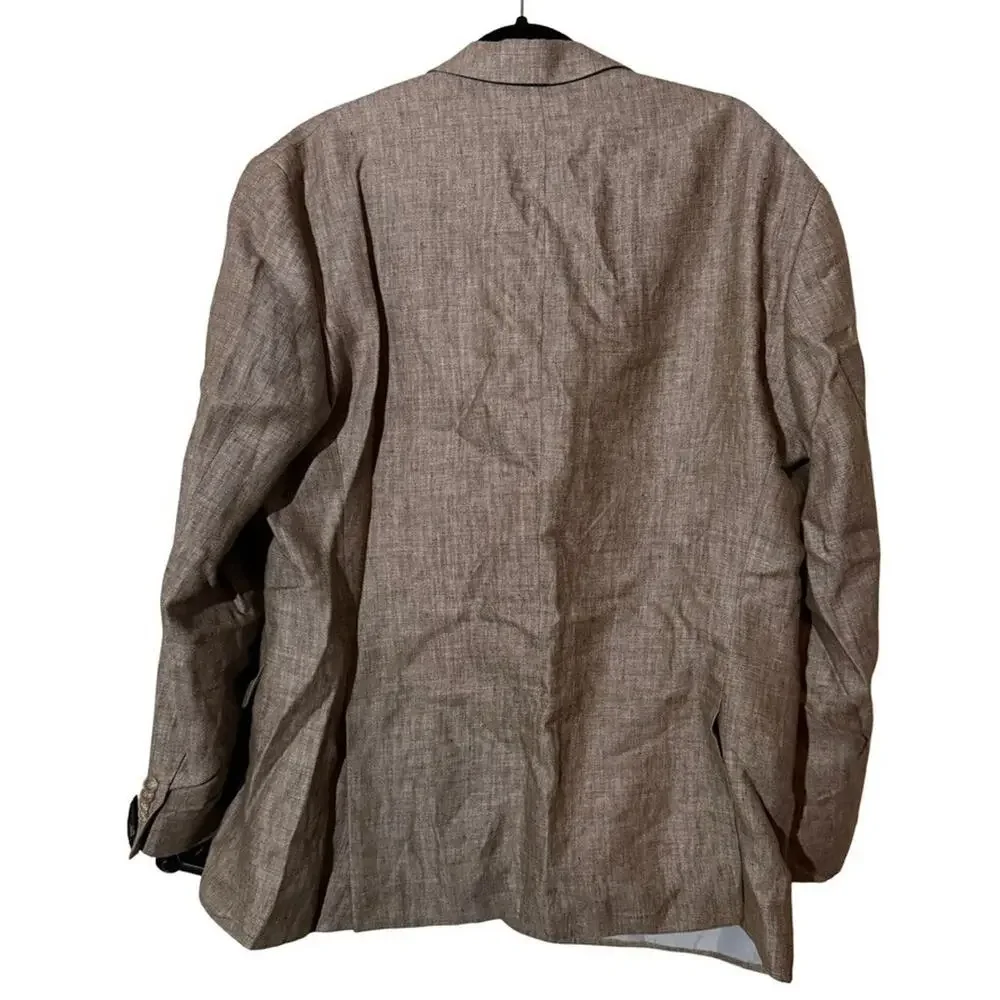 Jos A Bank 1905 Brown 100% Linen Herringbone Suit Jacket Blazer Mens sz 46 R